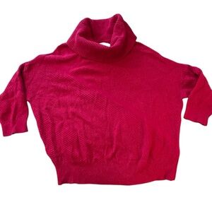 LOFT Vibrant Pink Turtleneck Sweater with 3/4 length sleeves Sz L
